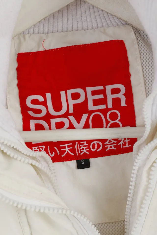 Superdry Womens S Jacket Cream Nylon 3 Zippers Lightweight Top