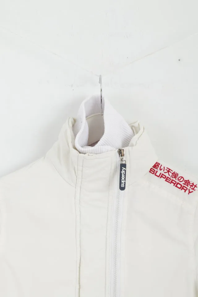 Superdry Womens S Jacket Cream Nylon 3 Zippers Lightweight Top