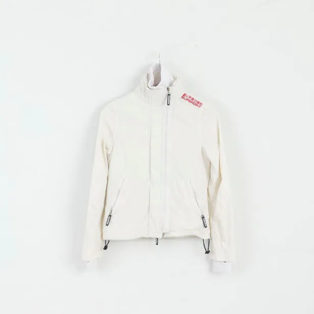 Superdry Womens S Jacket Cream Nylon 3 Zippers Lightweight Top