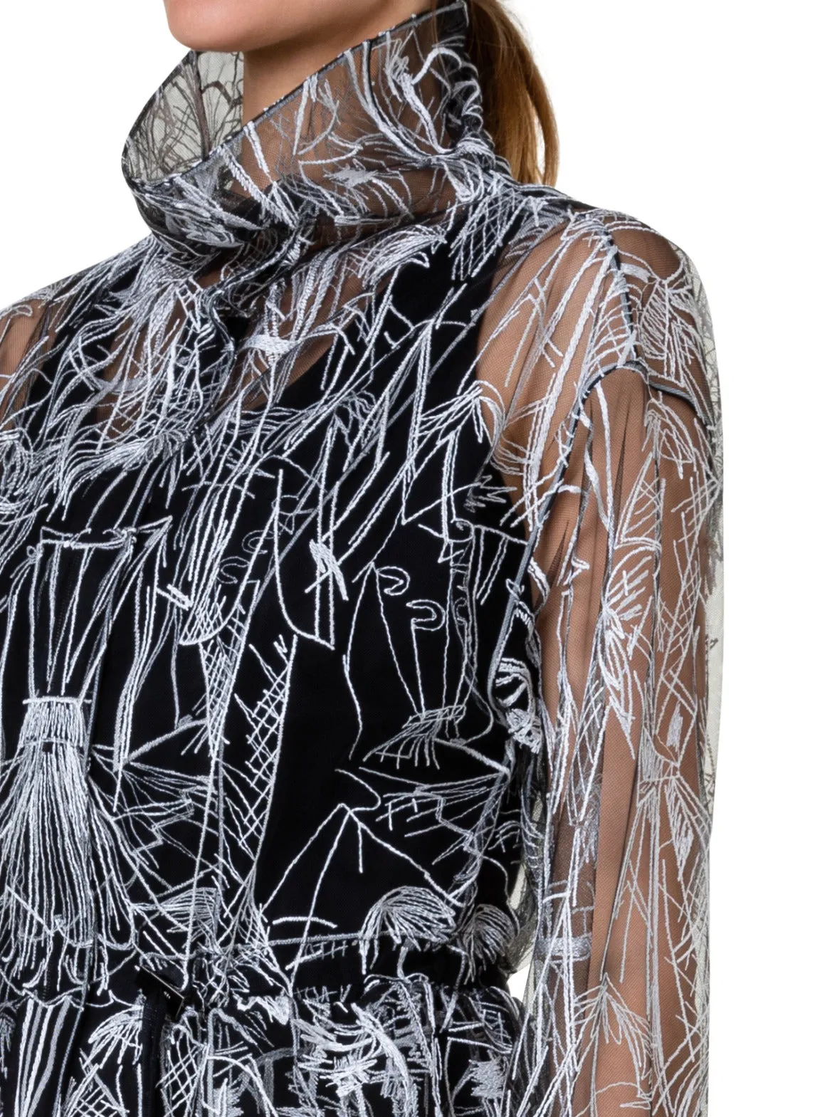 Techno Tulle Parka with Croquis Embroidery Akris