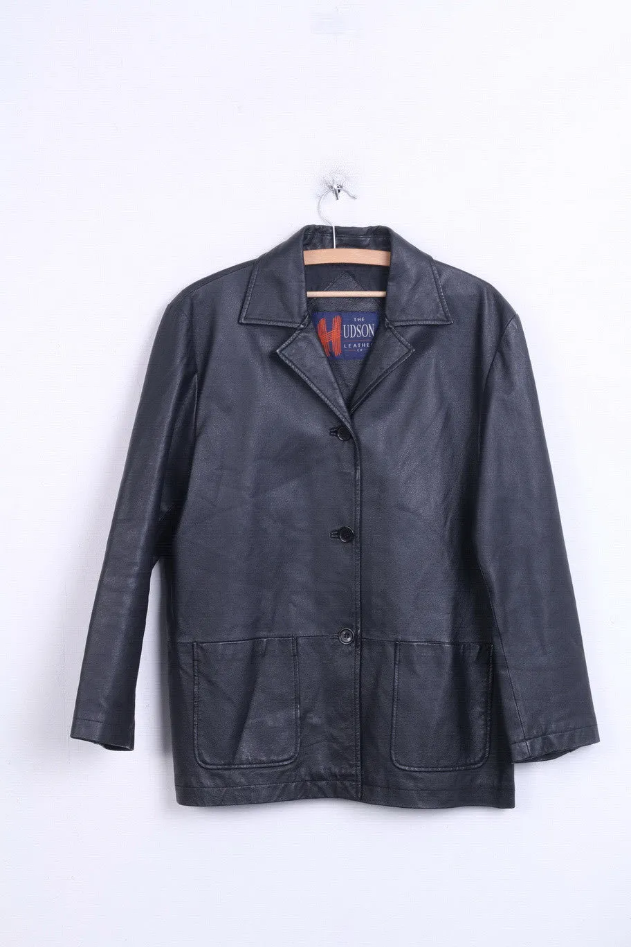 The Hudson Womens 14 40 L Jacket Black Leather Blazer Single Breasted