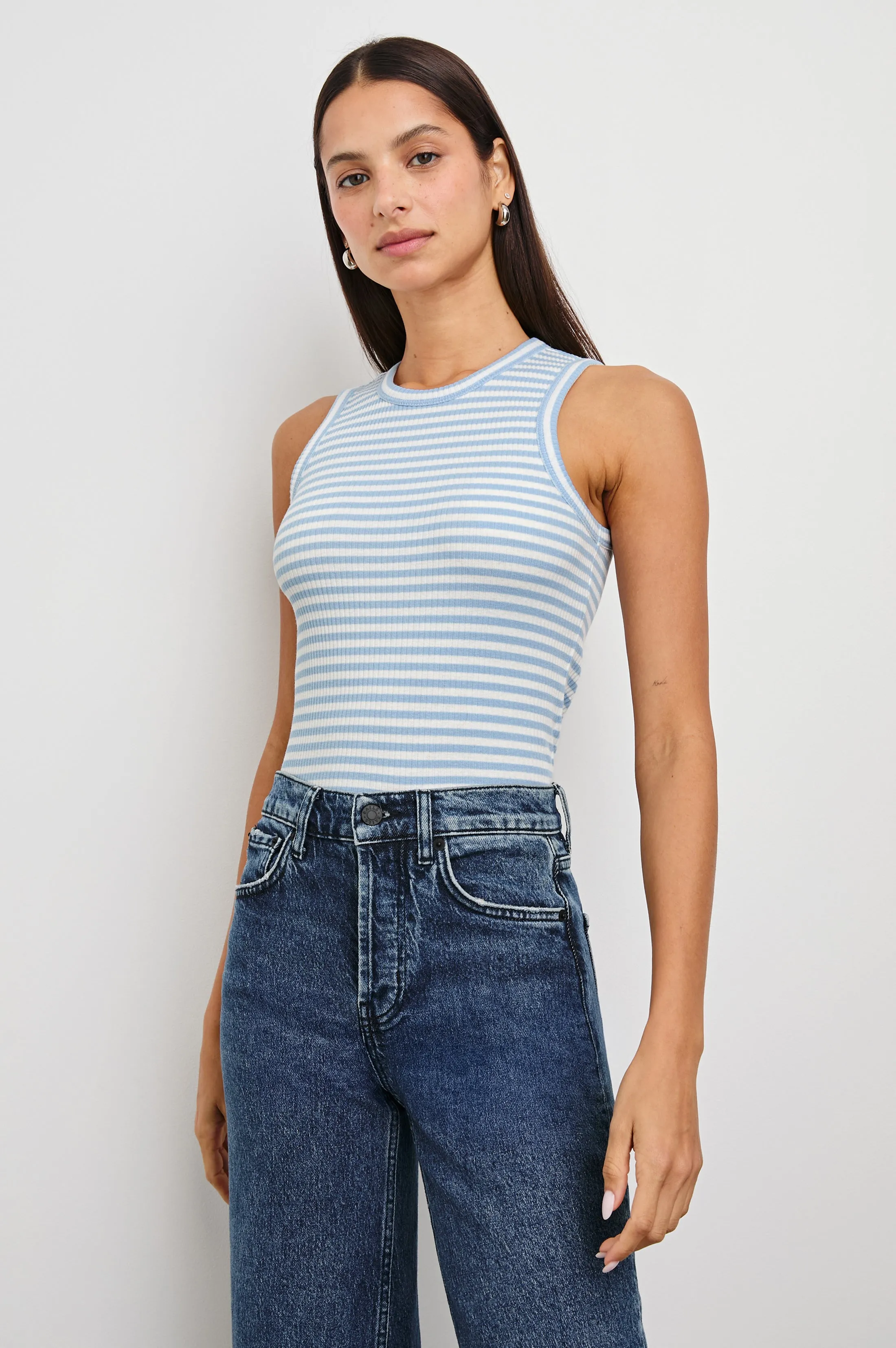 THE RACER TANK - CHAMBRAY BLUE STRIPE Rails