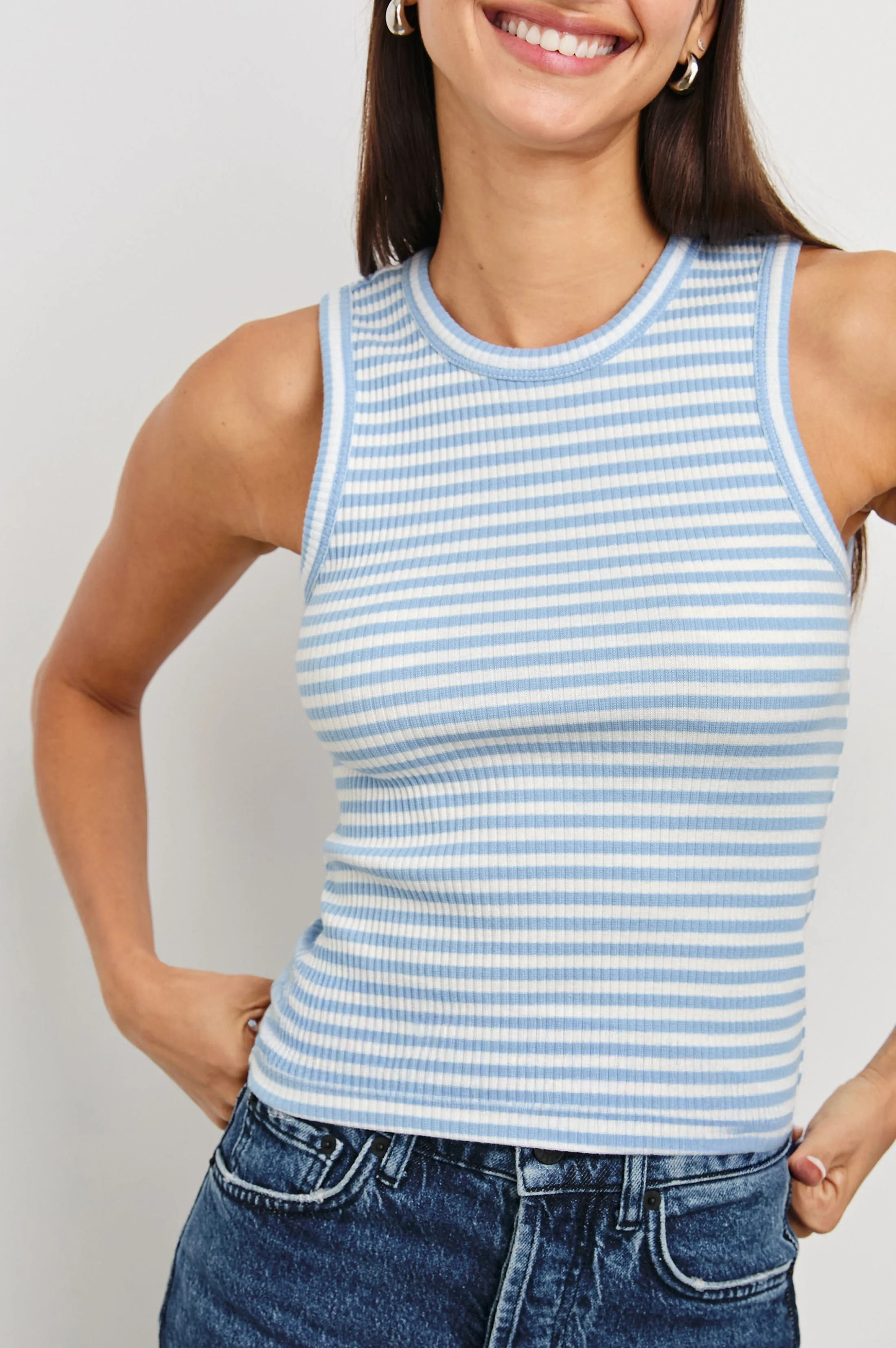 THE RACER TANK - CHAMBRAY BLUE STRIPE Rails