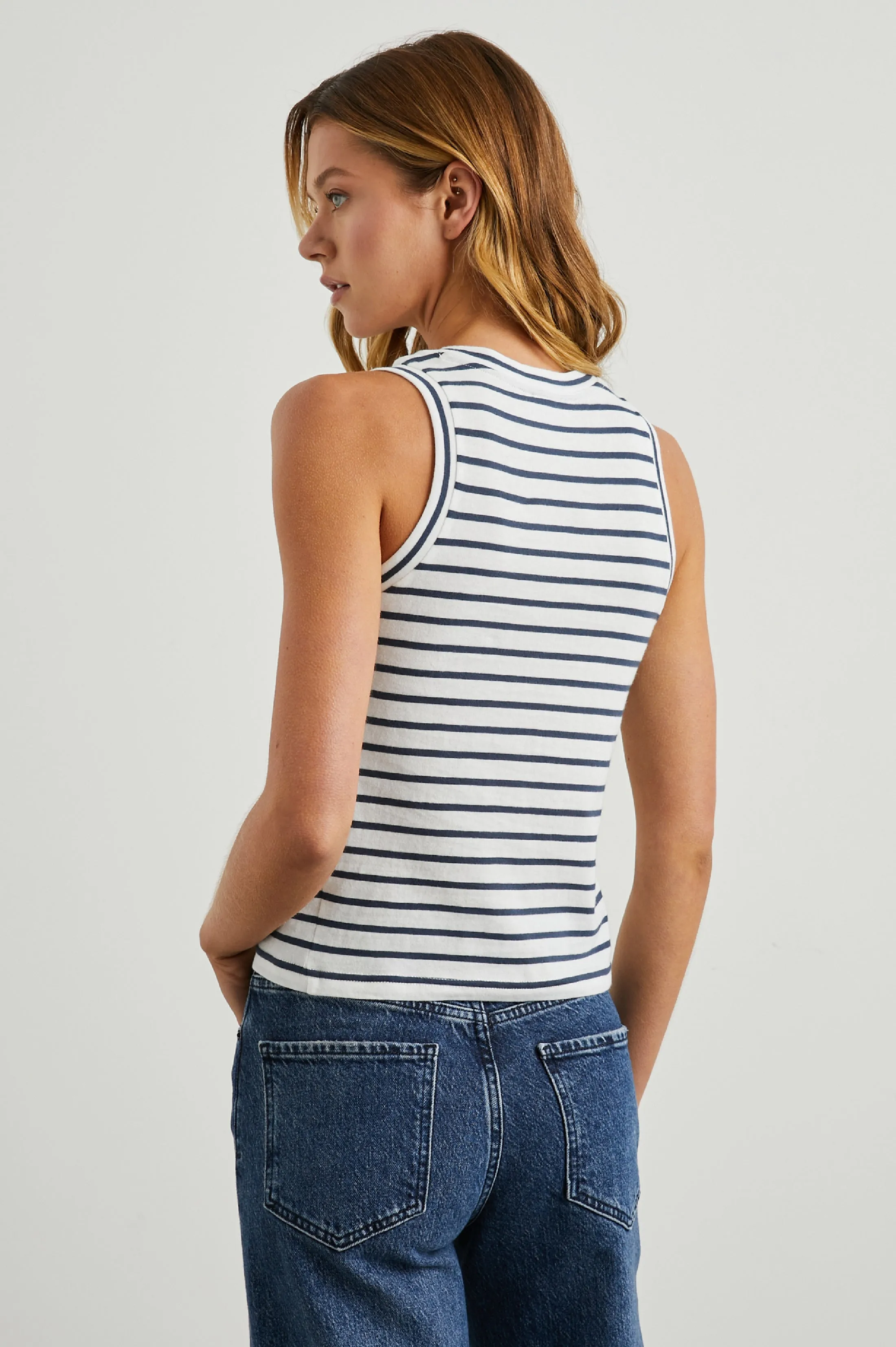THE RACER TANK - SAILOR STRIPE NAVY Rails