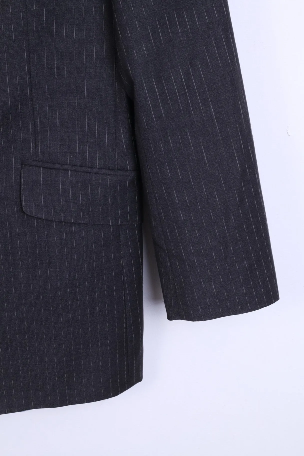 T.M.Lewin Mens 38R M Jacket Blazer Merino Wool Dark Grey Striped