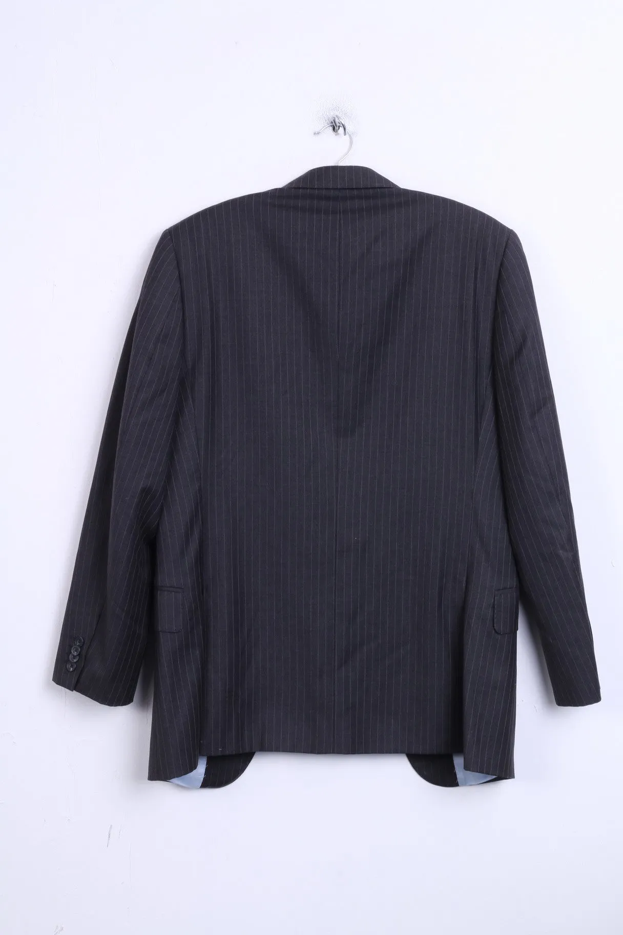 T.M.Lewin Mens 38R M Jacket Blazer Merino Wool Dark Grey Striped
