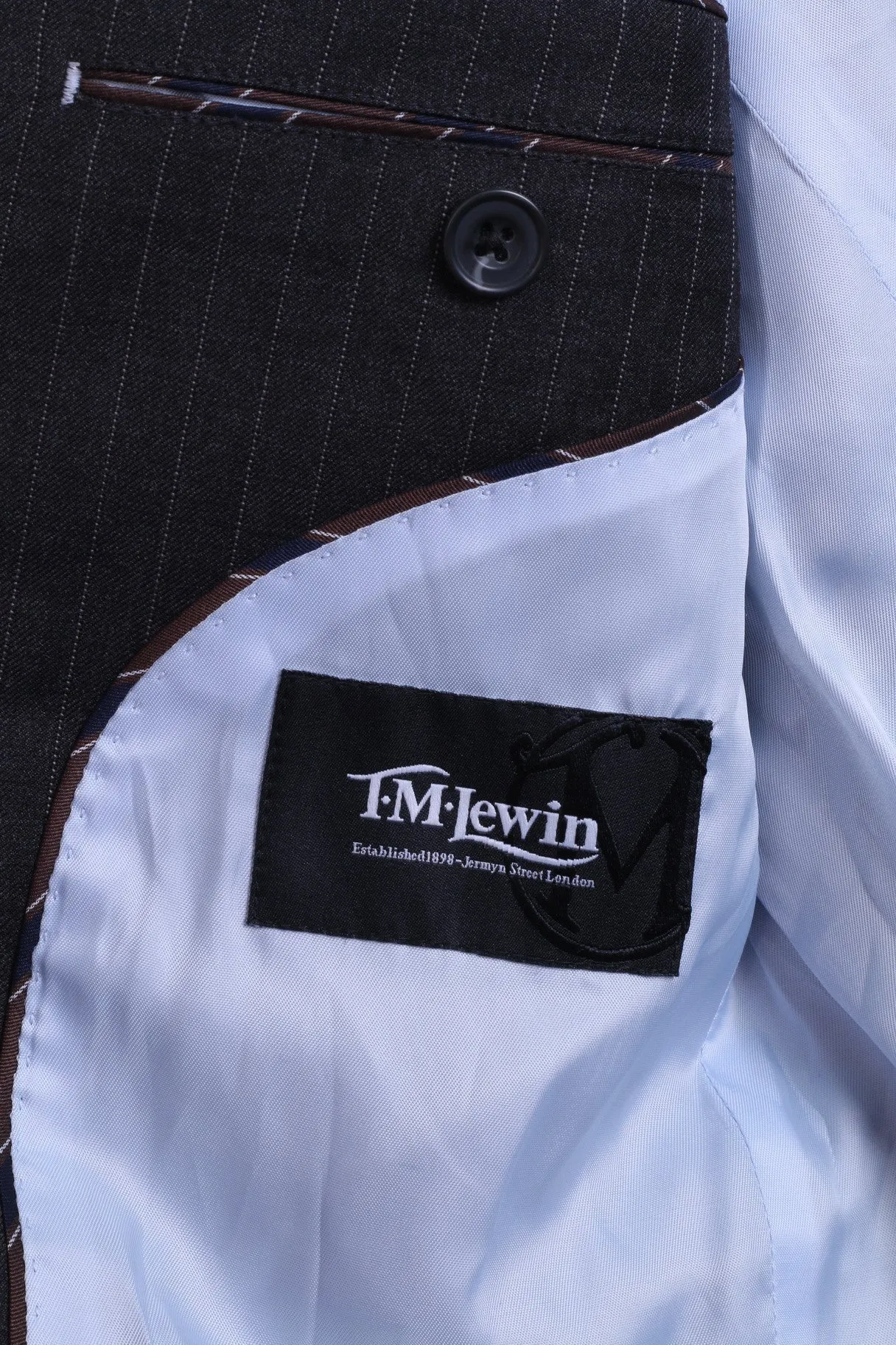 T.M.Lewin Mens 38R M Jacket Blazer Merino Wool Dark Grey Striped