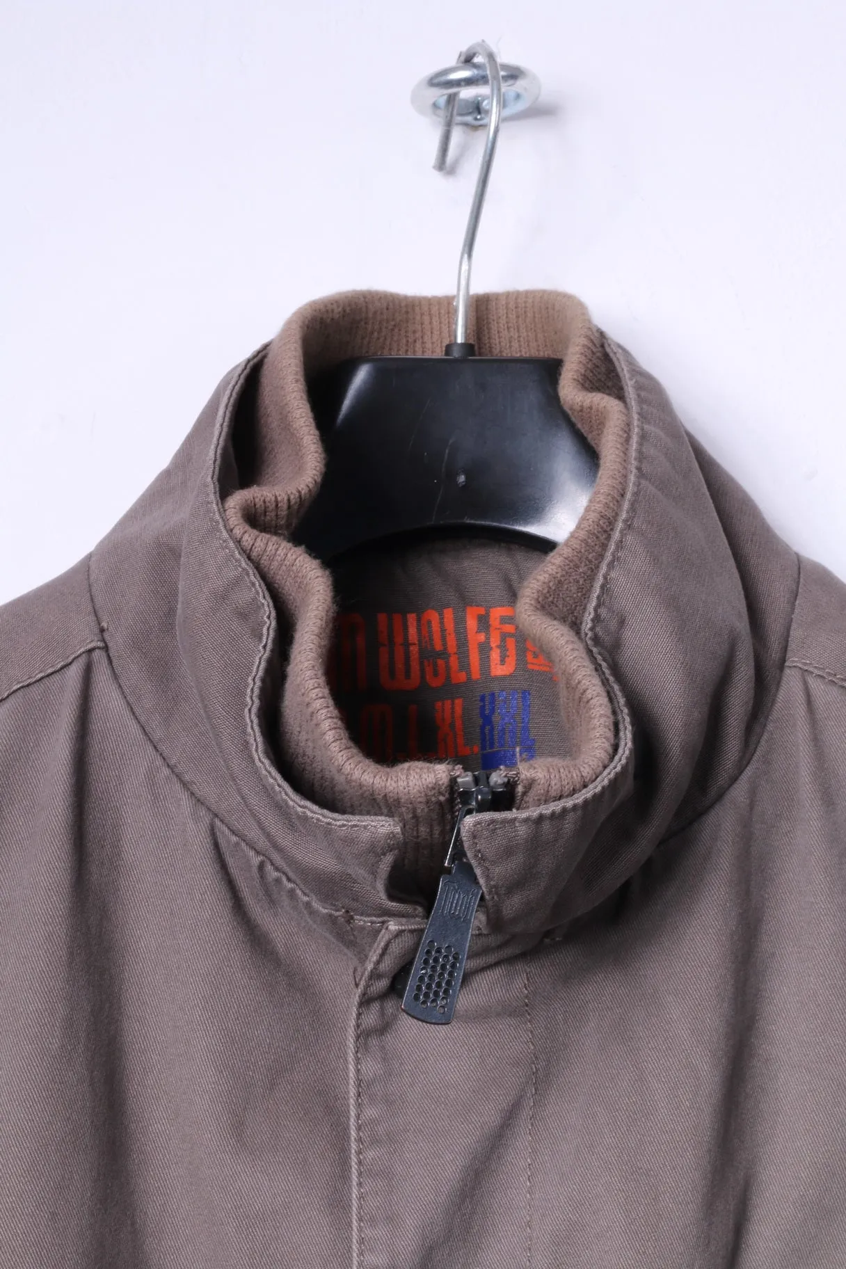 Tom Wolfe Mens XXL Jacket Khaki Cotton Full Zipper Multi Pockets Military Top