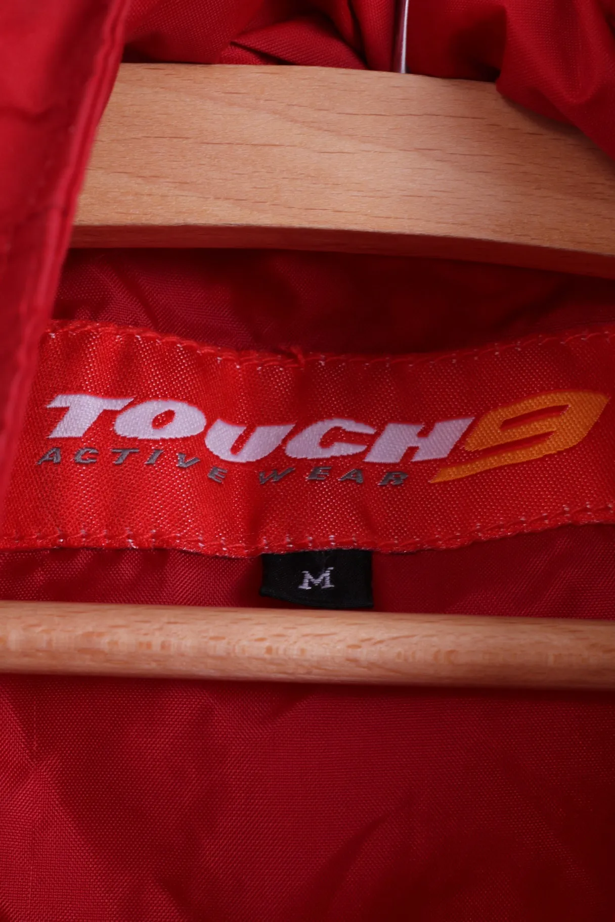 Touch 9  Mens M Rain Jacket Red Active Wear Nylon Hidden Hood Rain Coat