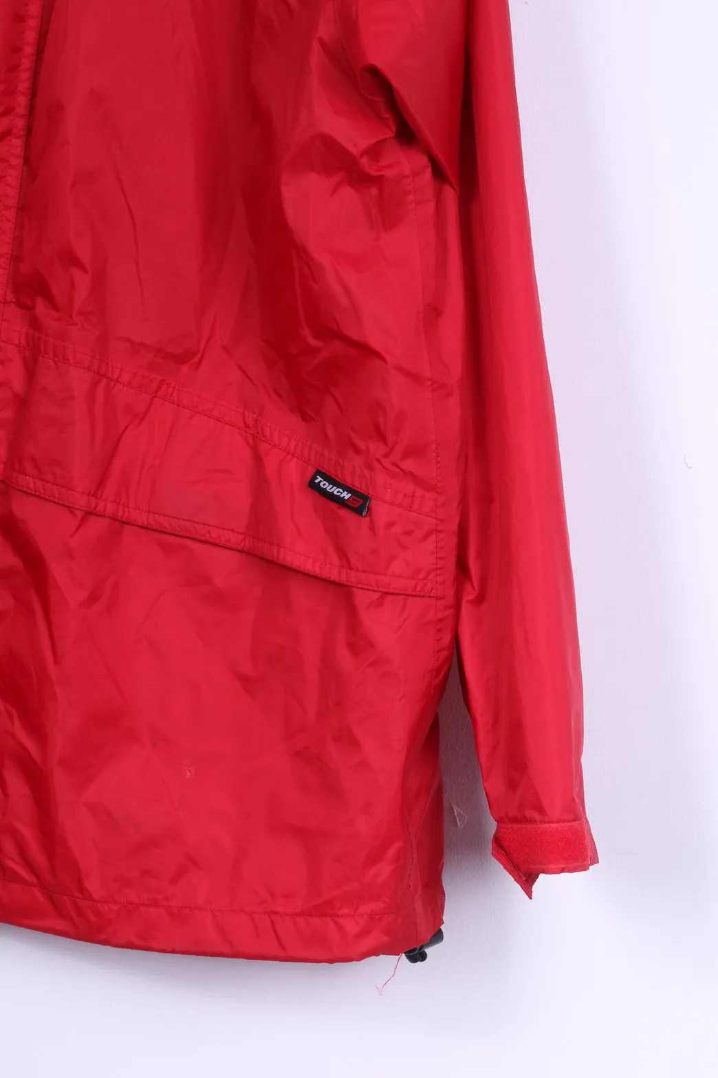 Touch 9  Mens M Rain Jacket Red Active Wear Nylon Hidden Hood Rain Coat