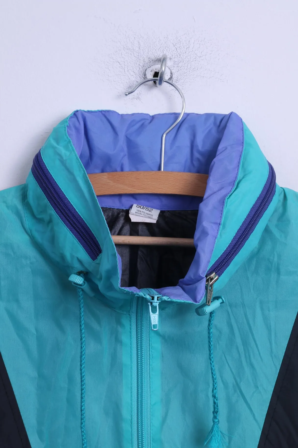 Unkown Mens 50/52 M Jacket Light Green Nylon Hidden Hood Zip Up Rain Top