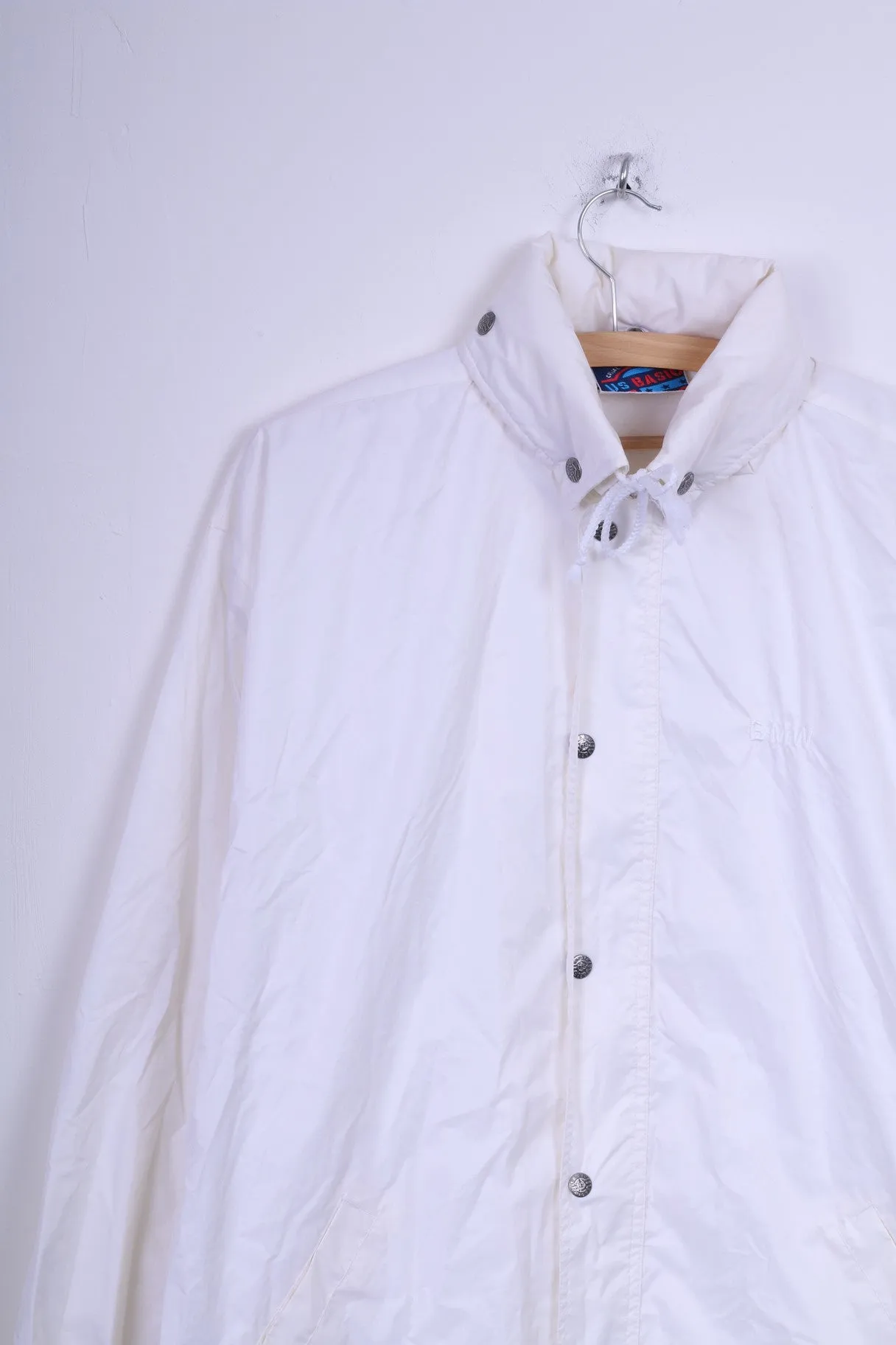 US Basic Womens L Jacket Cream Nylon Waterproof BMW Zip Up Lightweight Top