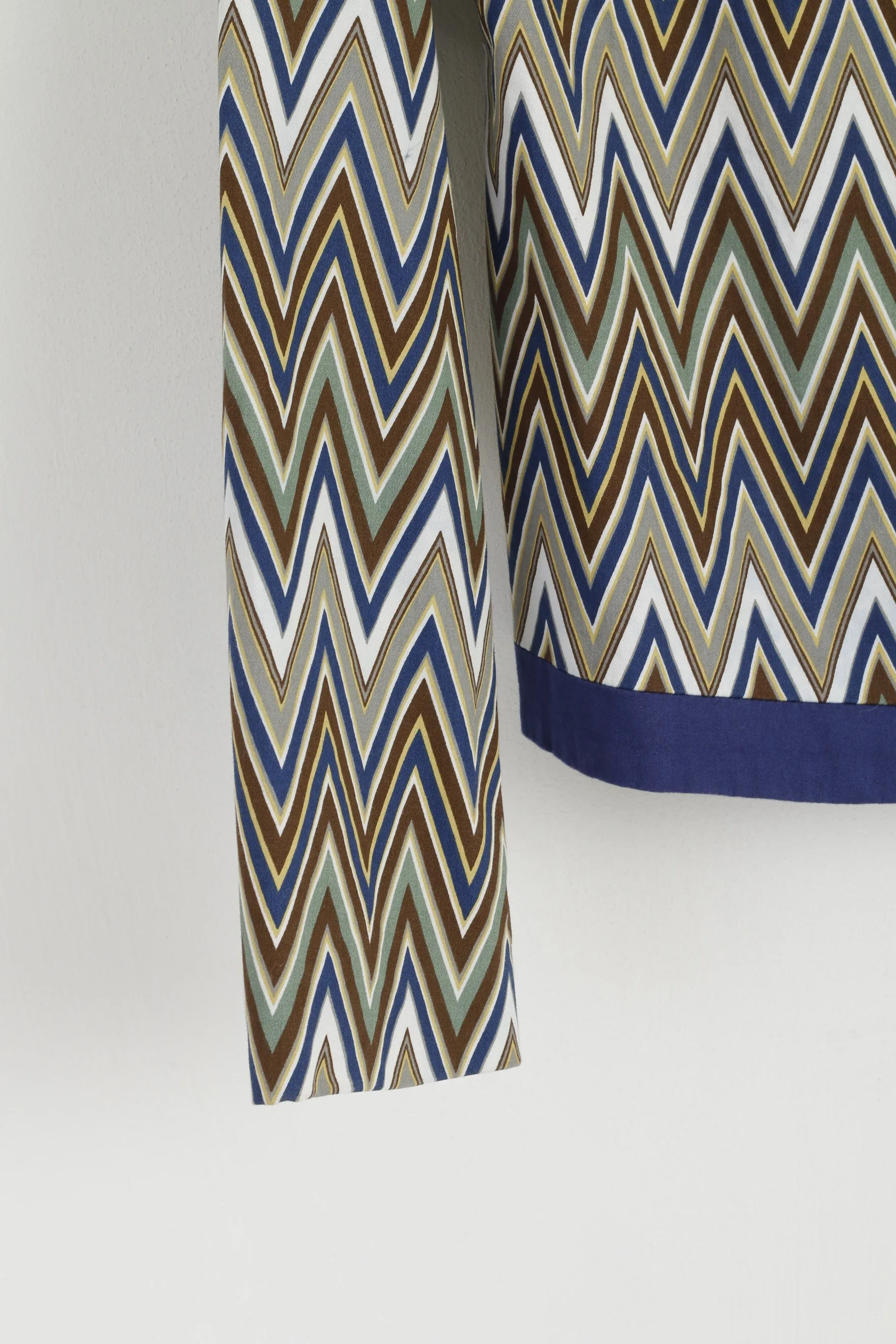 Vintage Womens 12 38 Jacket Blue Aztec Print Cotton Snaps Casual Blazer Top