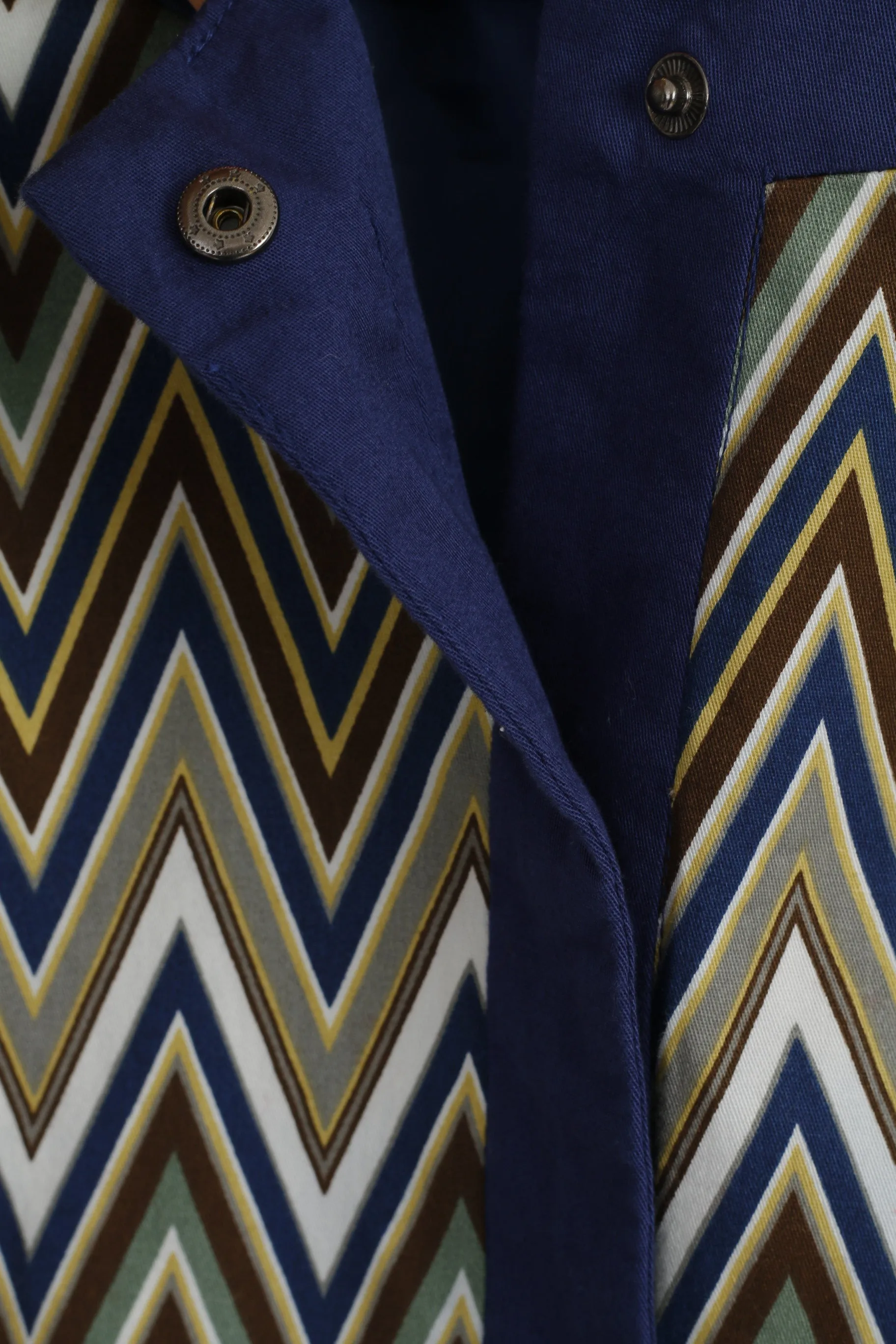 Vintage Womens 12 38 Jacket Blue Aztec Print Cotton Snaps Casual Blazer Top