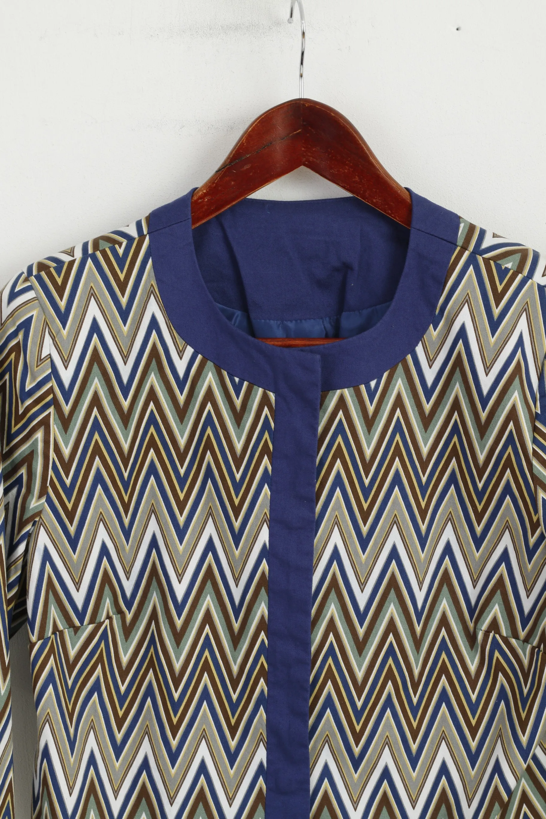 Vintage Womens 12 38 Jacket Blue Aztec Print Cotton Snaps Casual Blazer Top