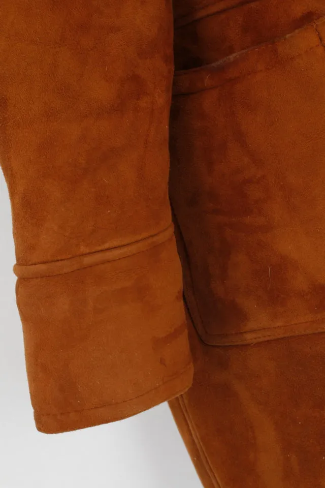 Vintage Womens 42 XXL Jacket Brown Leather Sheep Fur Heavy Warm Top