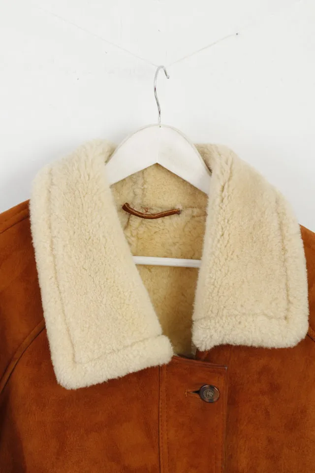 Vintage Womens 42 XXL Jacket Brown Leather Sheep Fur Heavy Warm Top