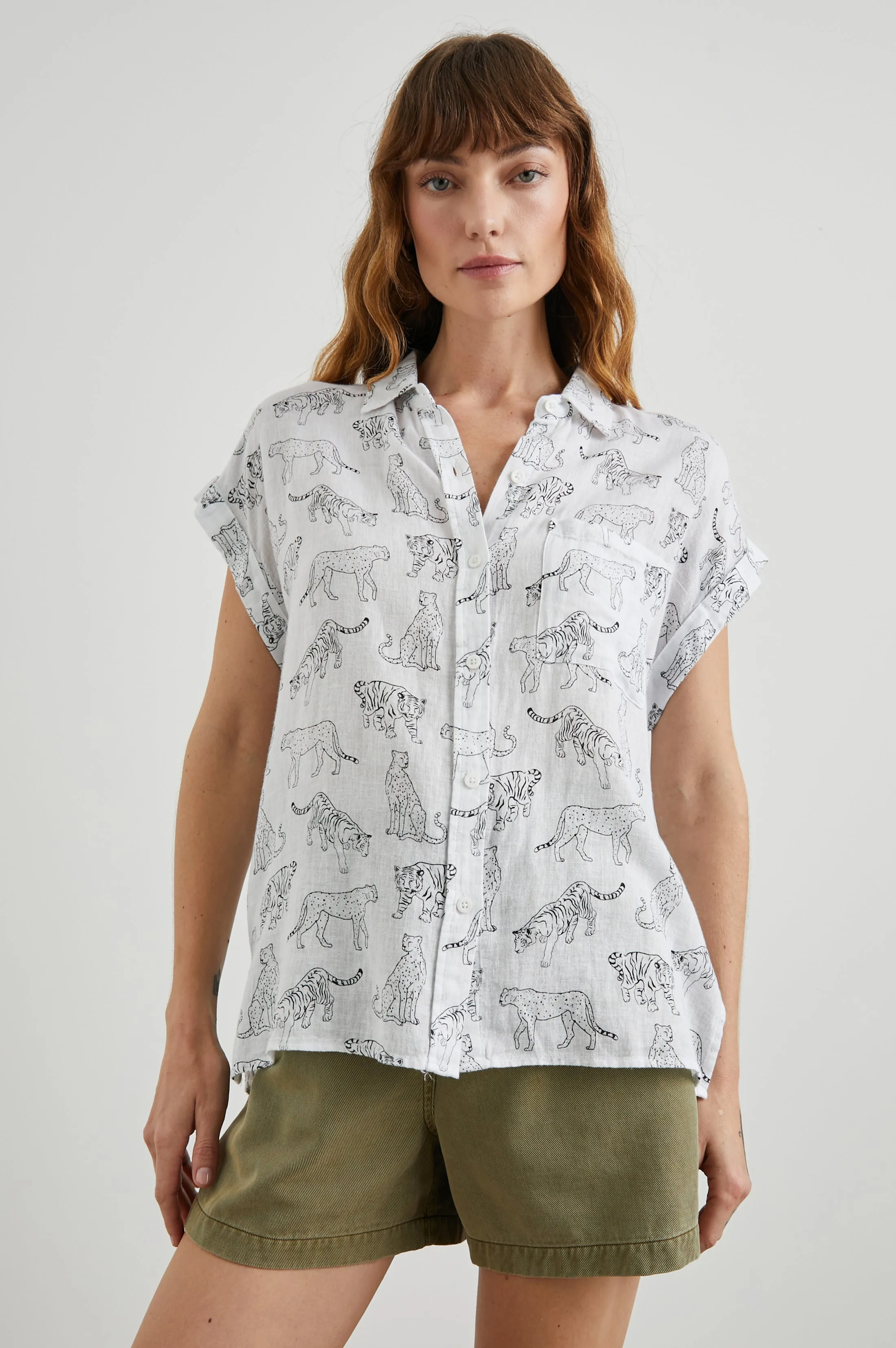 WHITNEY SHIRT - IVORY JUNGLE CATS Rails