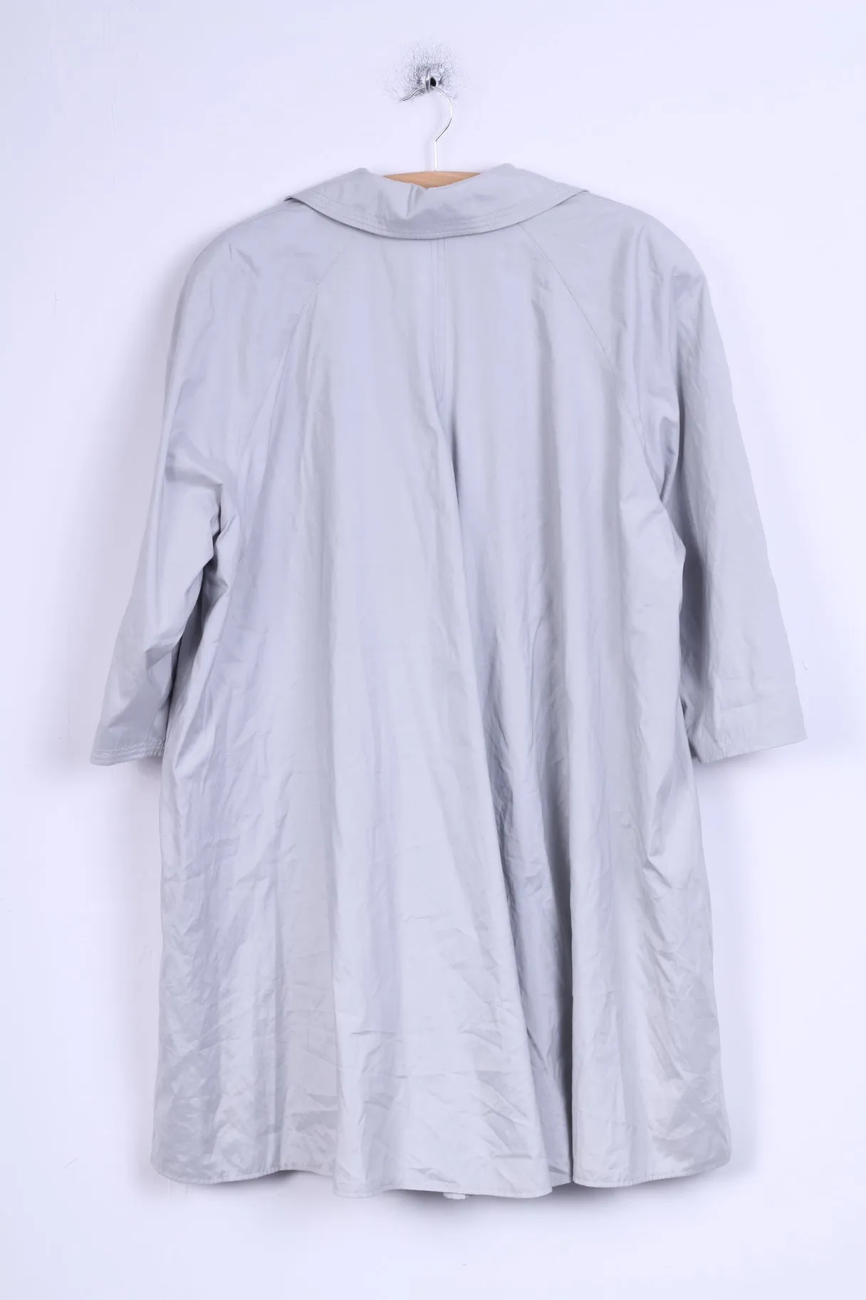 Womens 42 Coat Grey Lightweight Casual Double Breasted Top Shoulder Pads