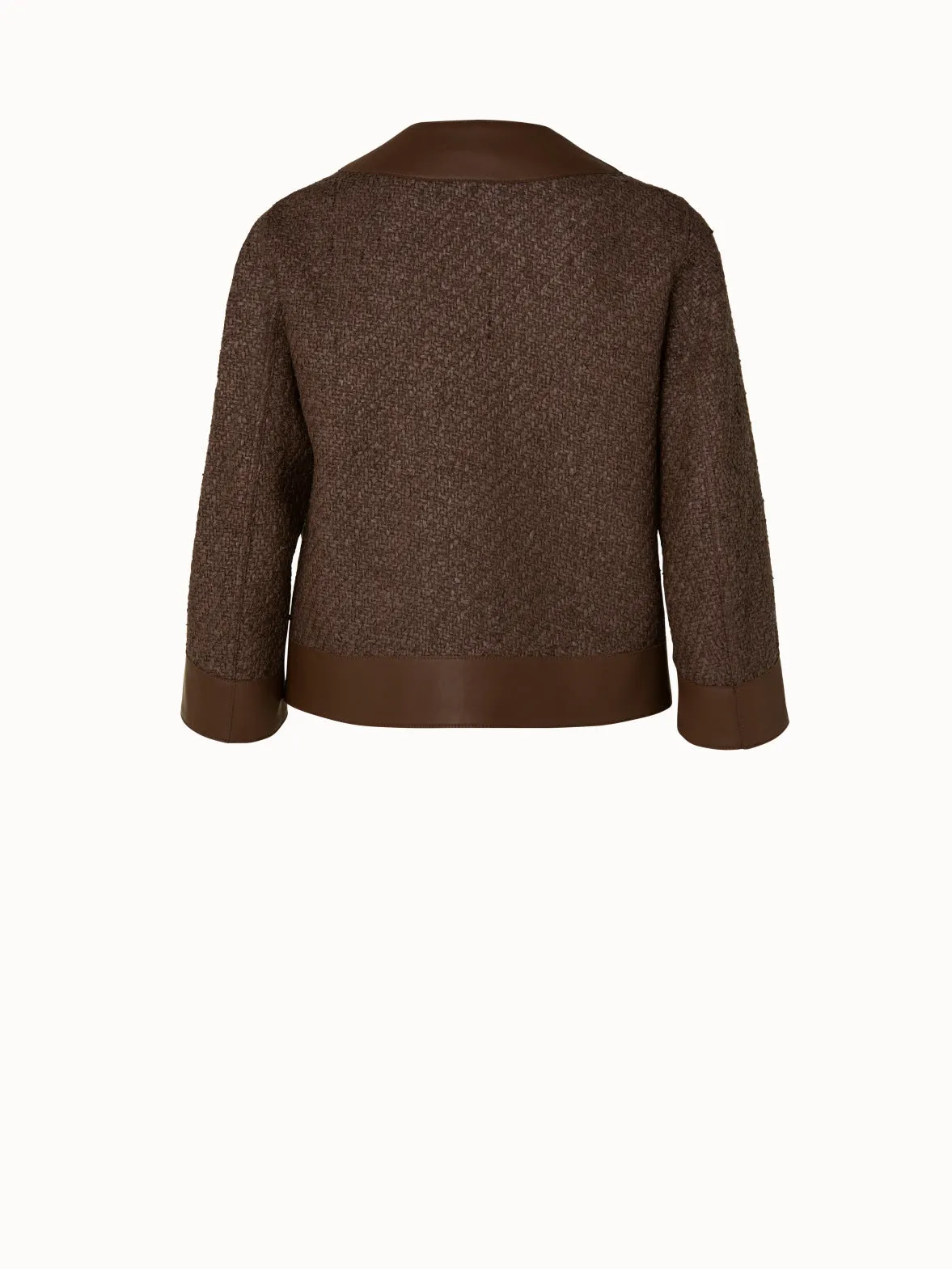 Wool Blend Structured Tweed Jacket with Leather Trim Akris