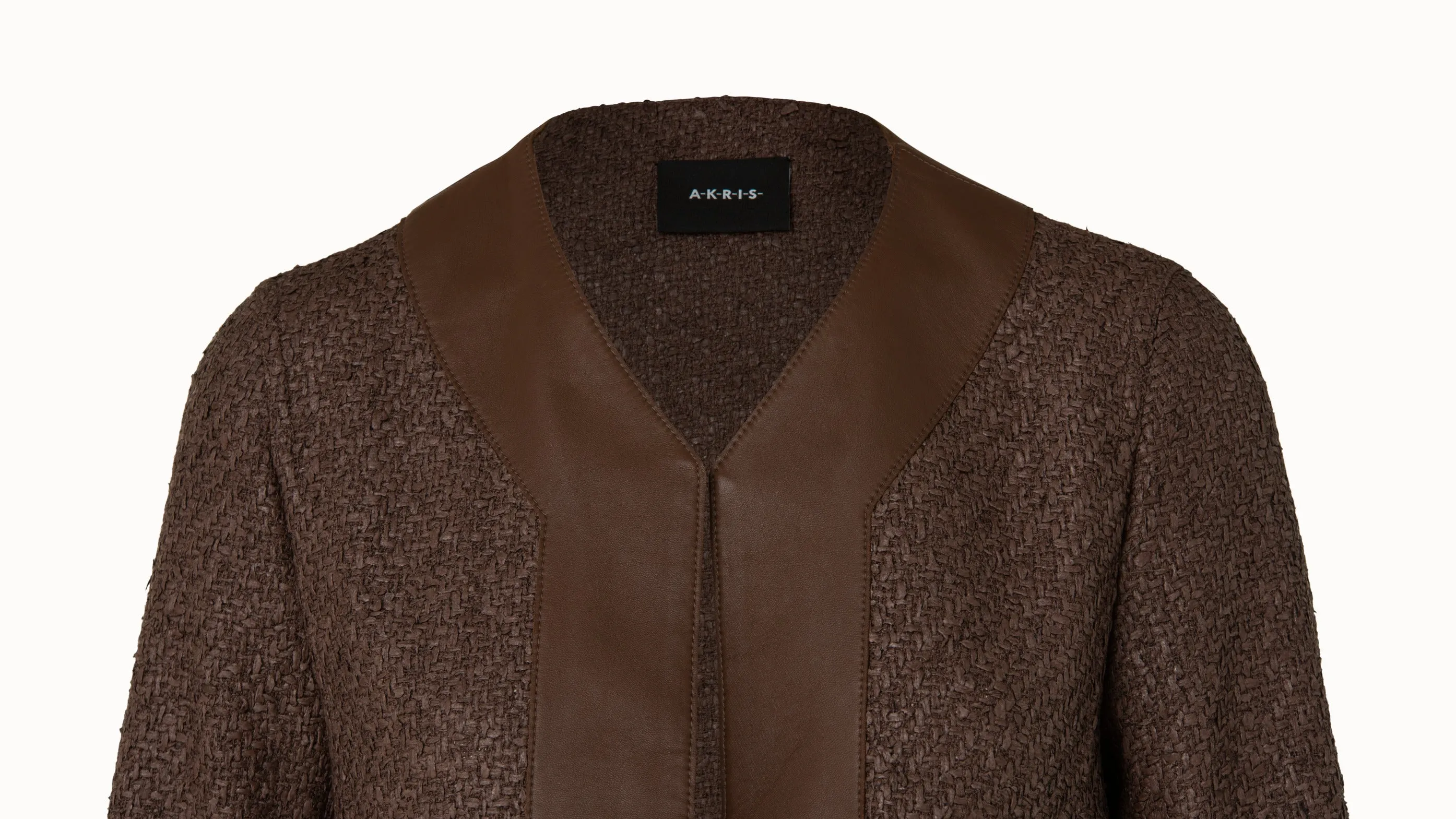 Wool Blend Structured Tweed Jacket with Leather Trim Akris