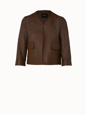 Wool Blend Structured Tweed Jacket with Leather Trim Akris