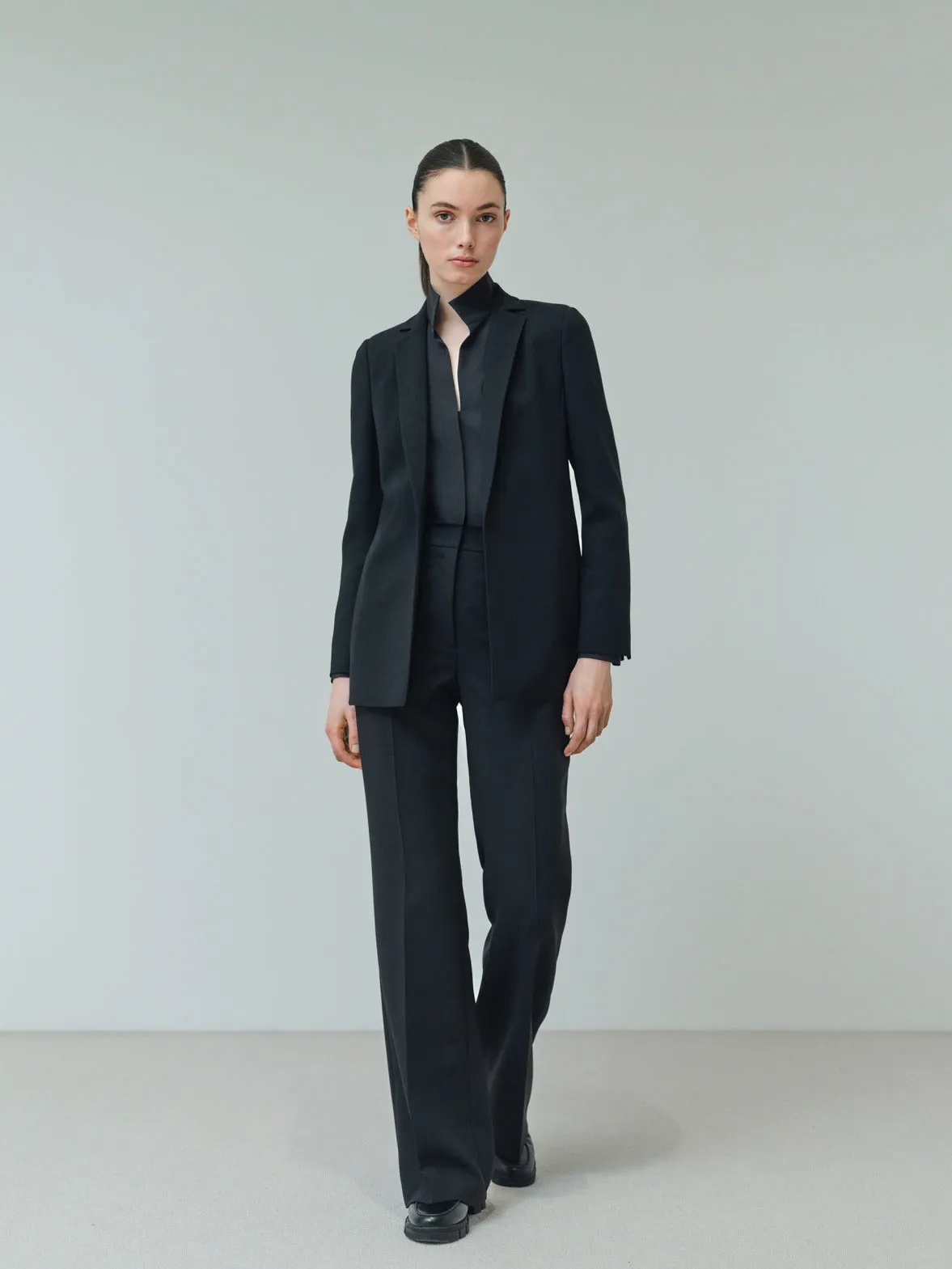 Wool Double-Face Blazer with Elongated Lapel Akris