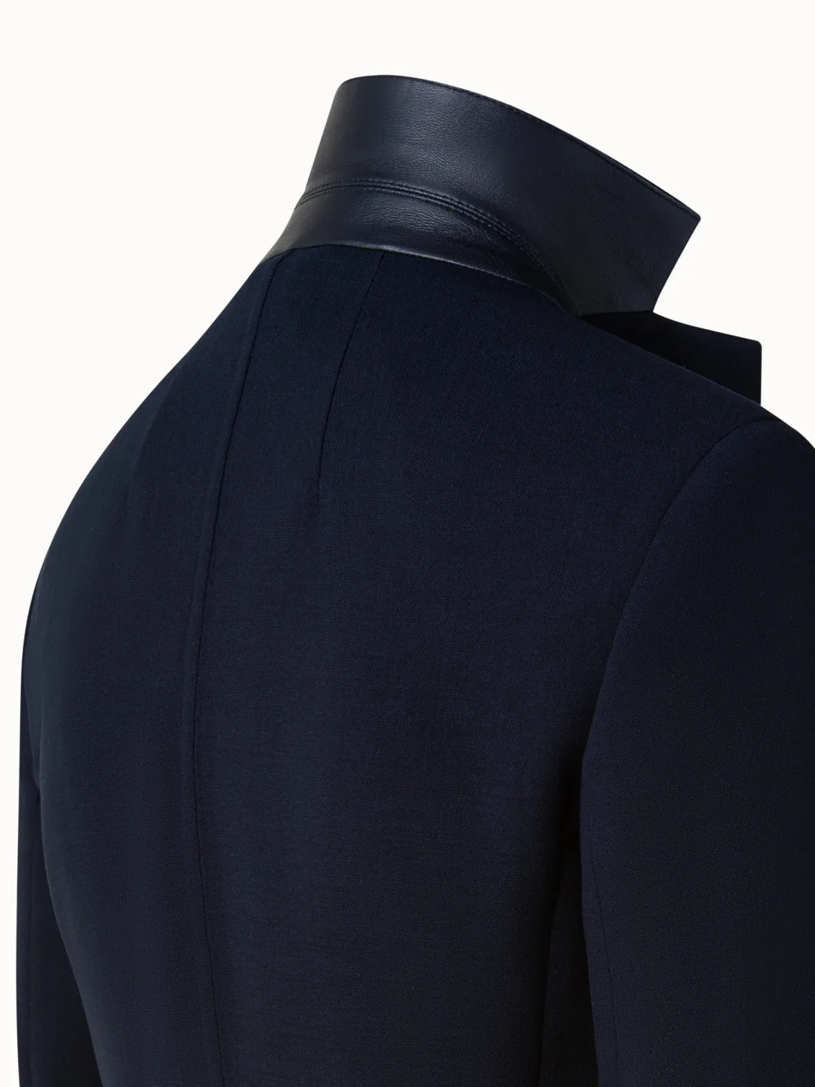 Wool Double-Face Blazer with Leather Collar Akris
