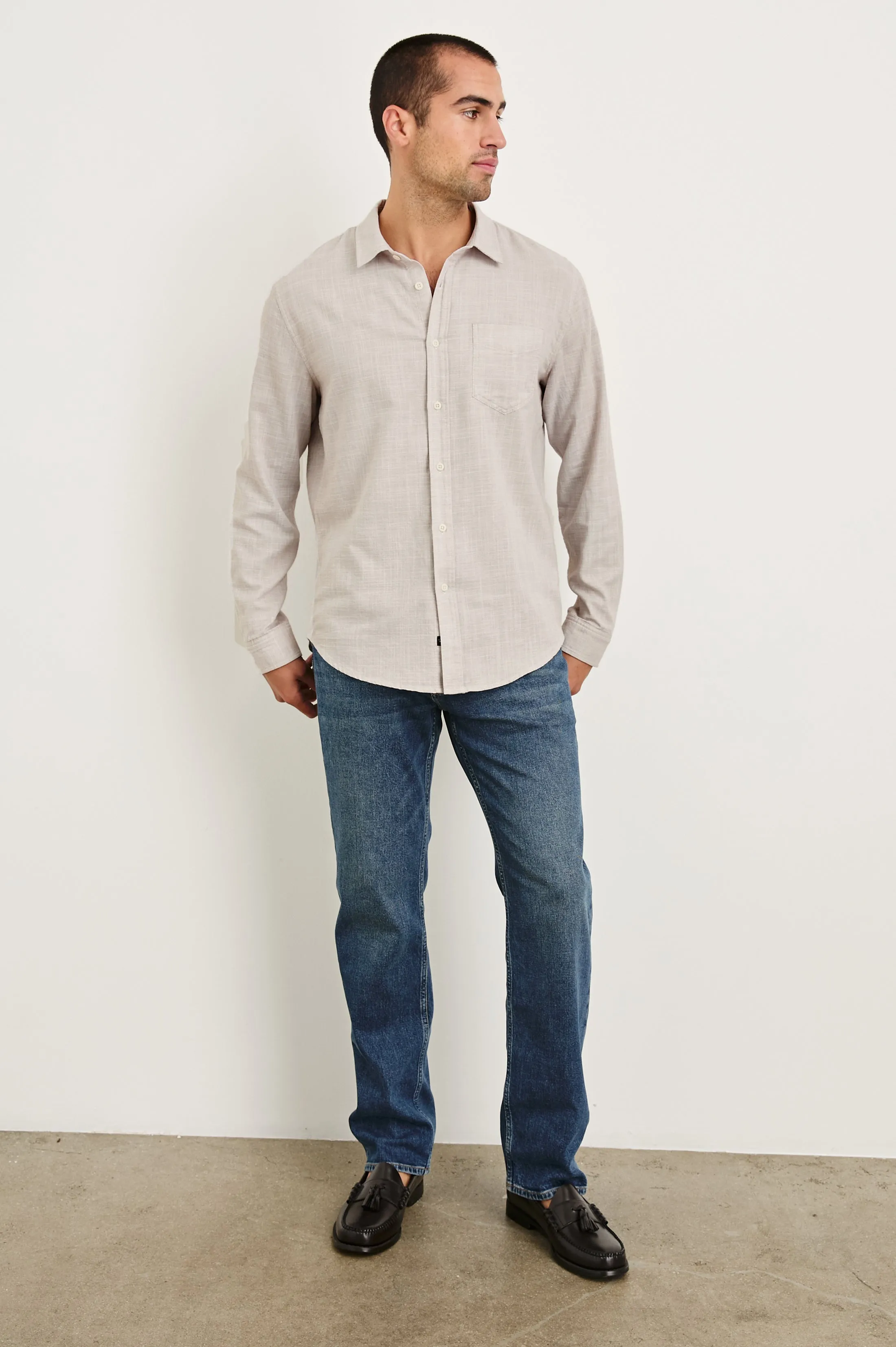 WYATT RELAXED FIT SHIRT - TAHINI ETCH Rails