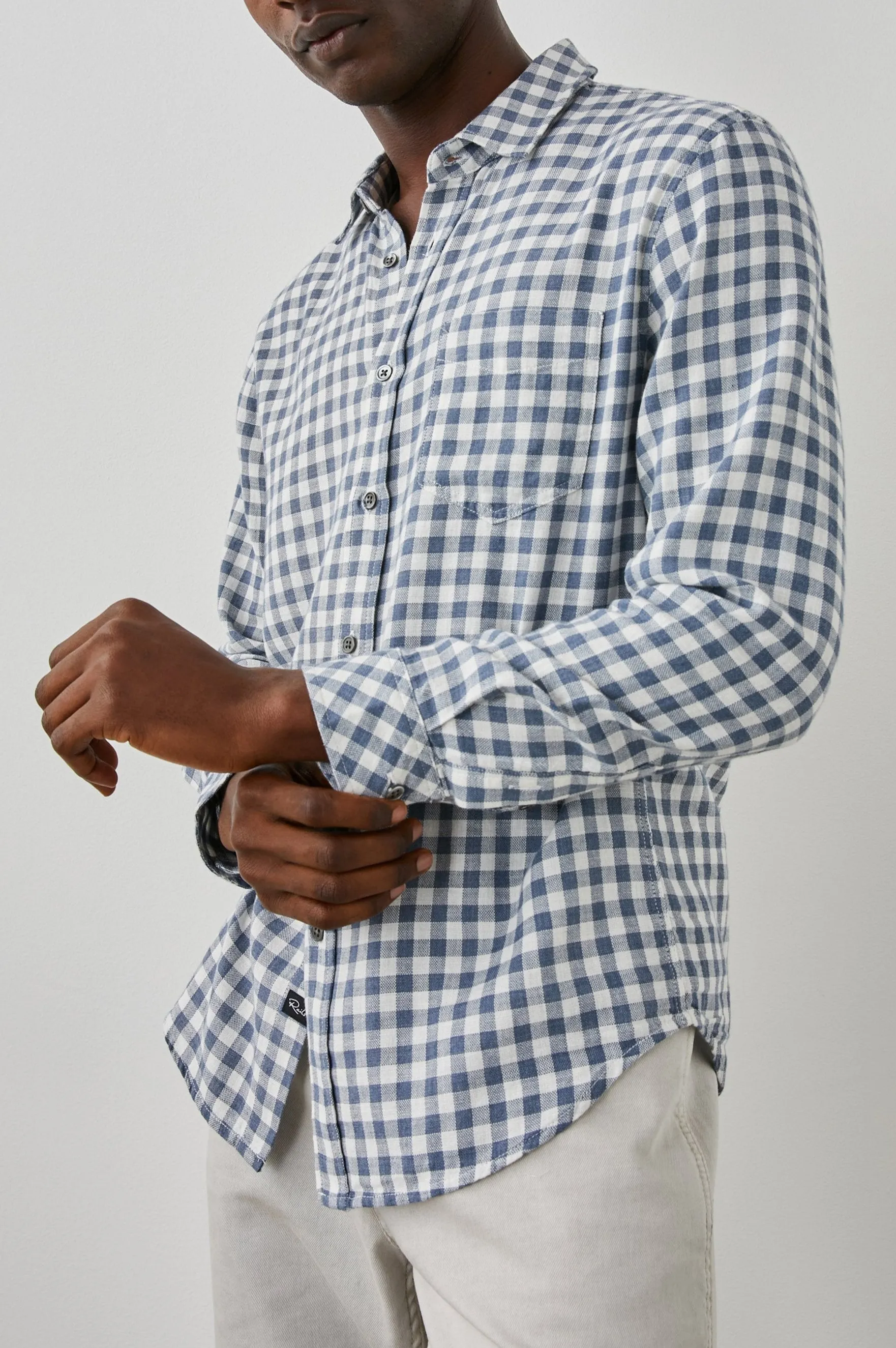 WYATT SHIRT - NAVY GINGHAM MELANGE Rails