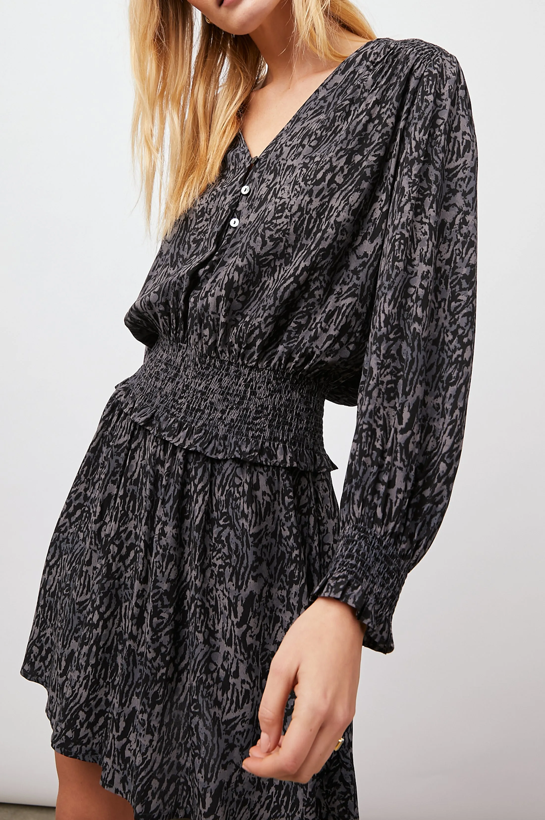 ZANA DRESS - CHARCOAL ABSTRACT ANIMAL Rails