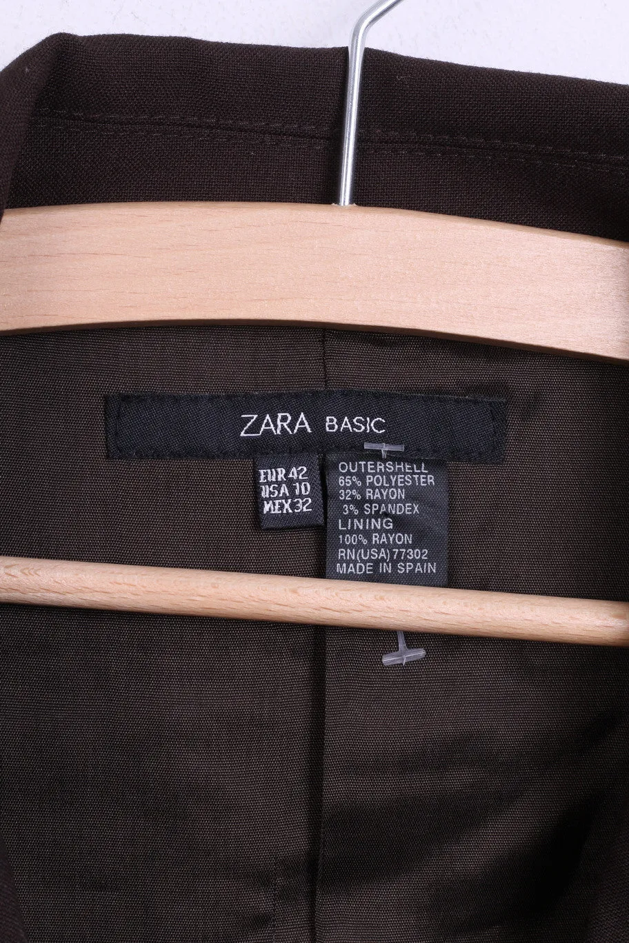 ZARA Basic Womens 42 L Jacket Blazer Brown Single Breasted