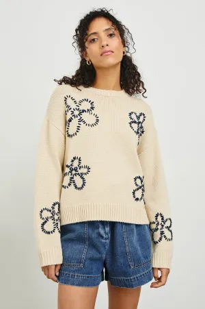ZOEY SWEATER - IVORY NAVY STITCHED DAISIES Rails